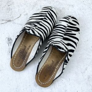 Sabah Zebra Cow Hair Leather Baba Slides Slippers Mules
